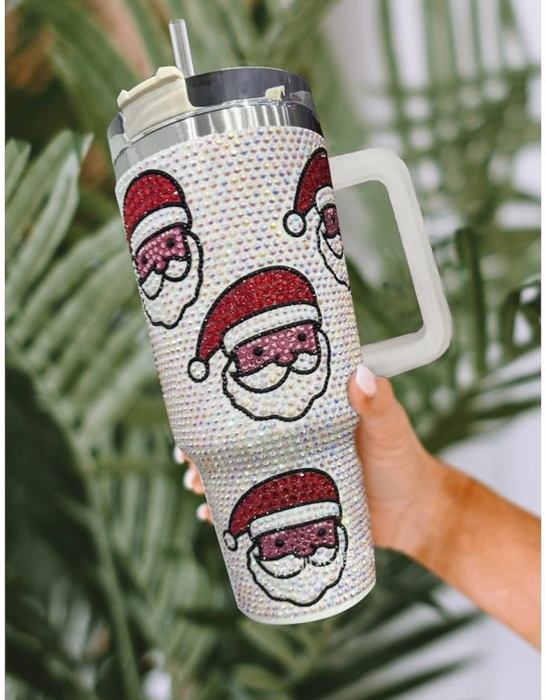 Azura Exchange White Christmas Santa Claus Diamond Thermos Cup with Straw