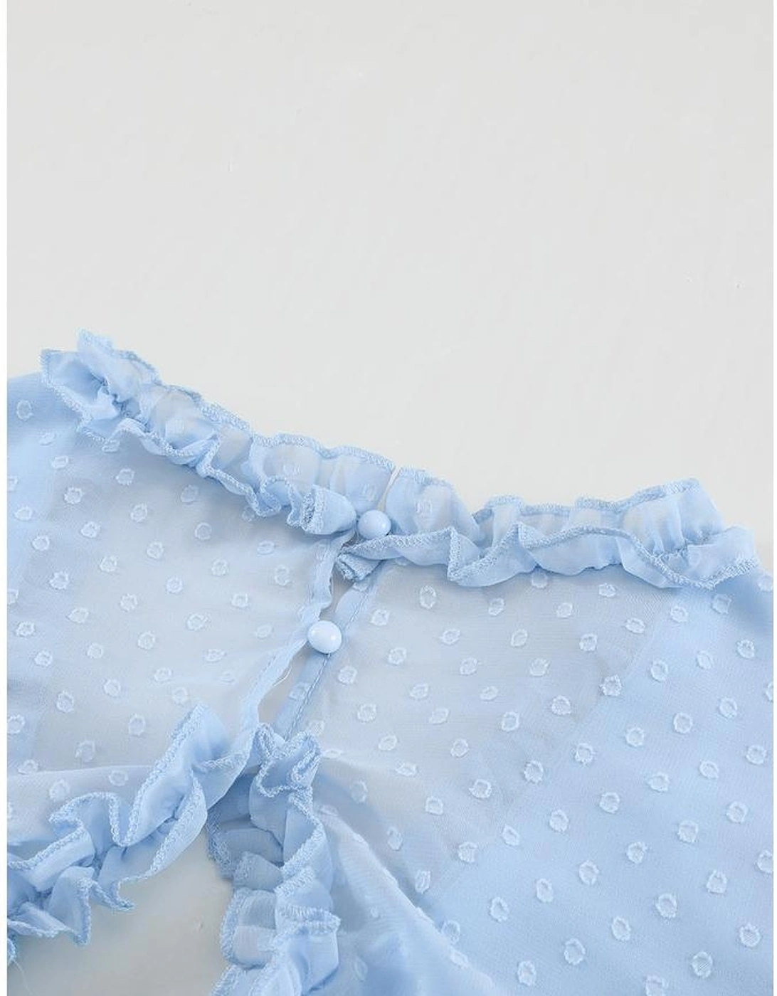 Sky Blue Layered Ruffled Open Back Puff Sleeve Swiss Dot Mini Dress