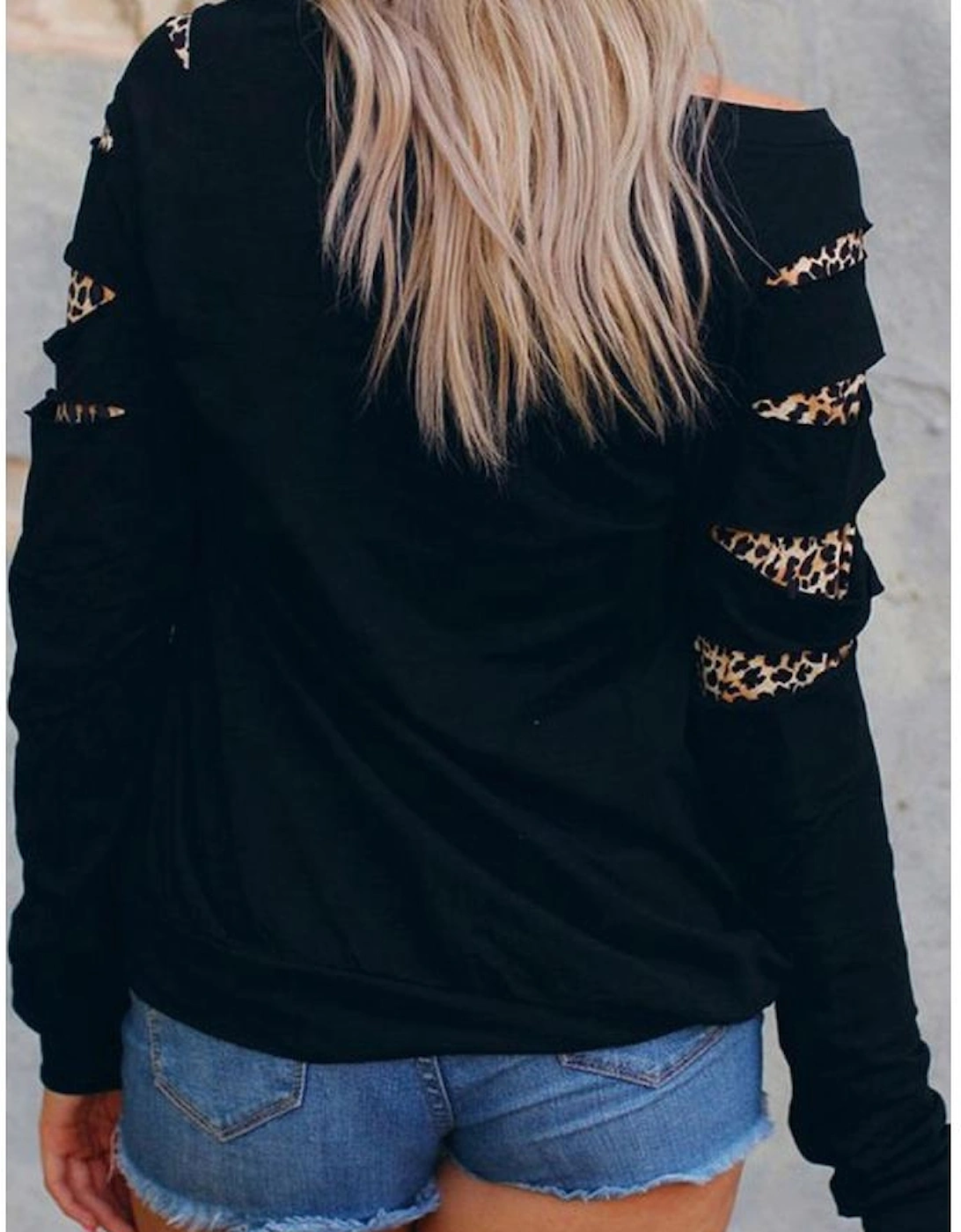 Black Leopard PUMPKIN SEASON Graphic Ripped Sleeve Sweatshirt