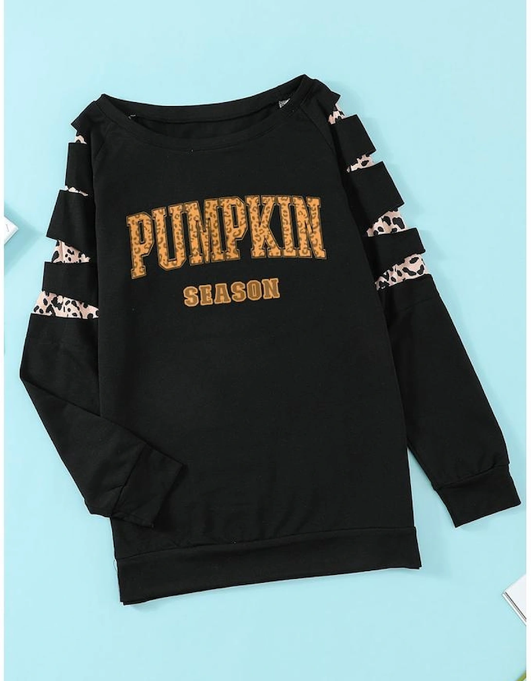 Black Leopard PUMPKIN SEASON Graphic Ripped Sleeve Sweatshirt
