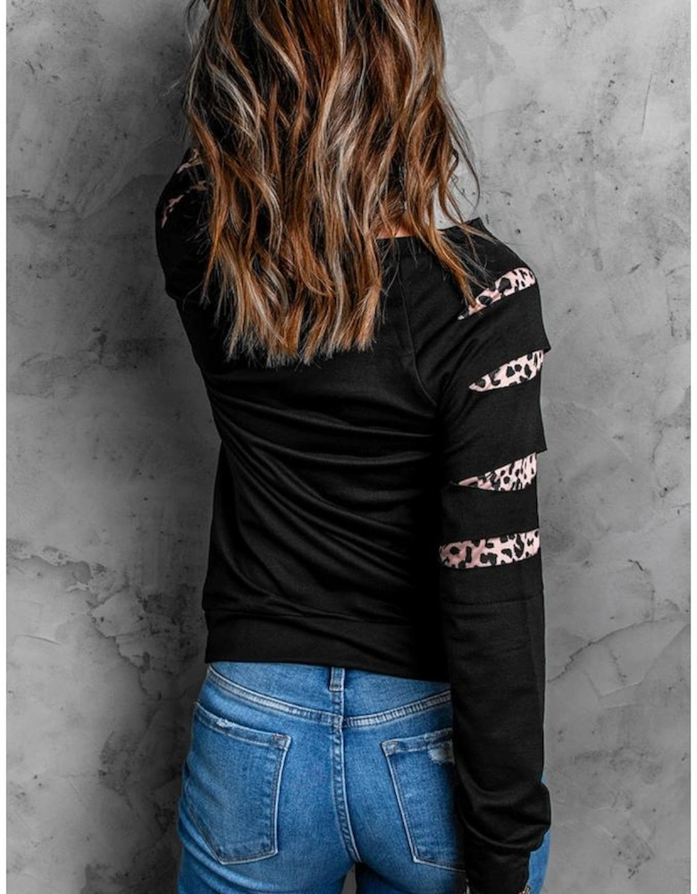 Black Leopard PUMPKIN SEASON Graphic Ripped Sleeve Sweatshirt