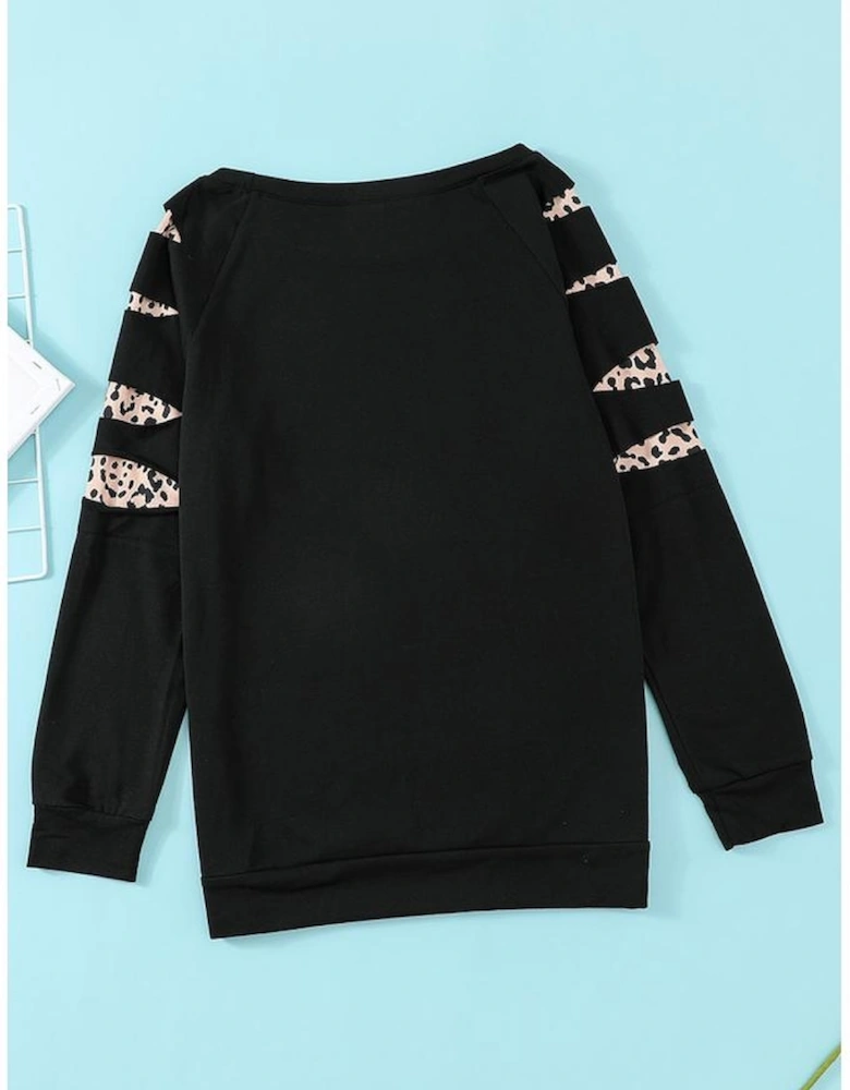 Black Leopard PUMPKIN SEASON Graphic Ripped Sleeve Sweatshirt