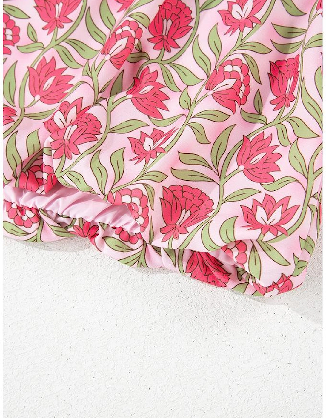 Pink Floral Print Puffy Cropped Tank and Mini Skirt Set