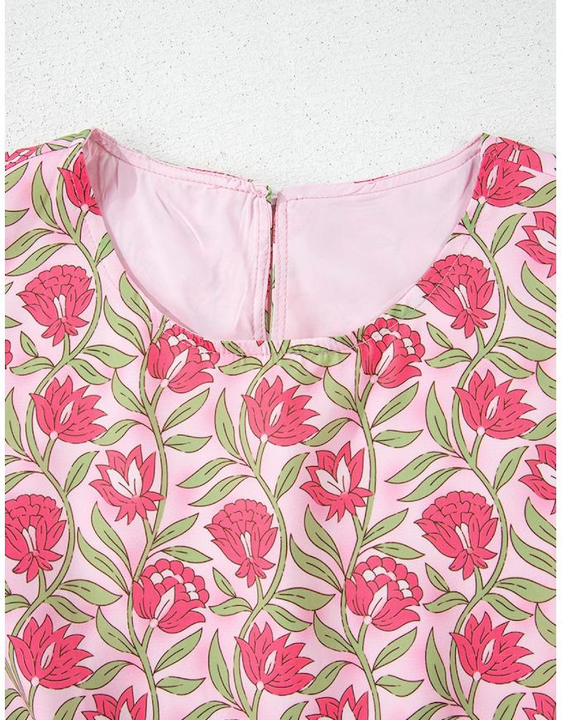 Pink Floral Print Puffy Cropped Tank and Mini Skirt Set