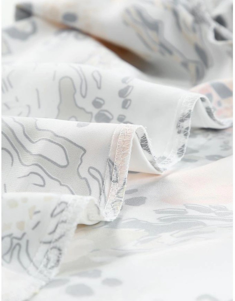 Gold Leopard Floral Print Split Neck Puff Sleeve Blouse