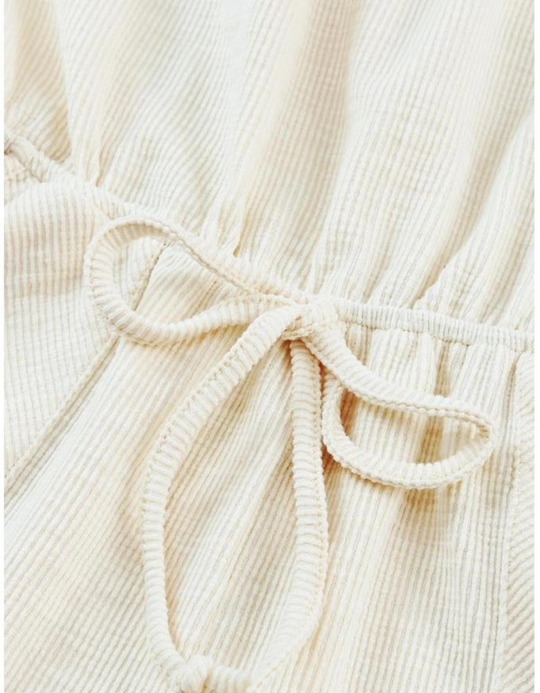 Beige Ribbed Elastic Waist Romper