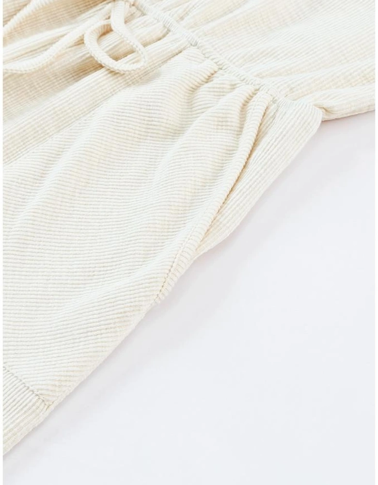 Beige Ribbed Elastic Waist Romper