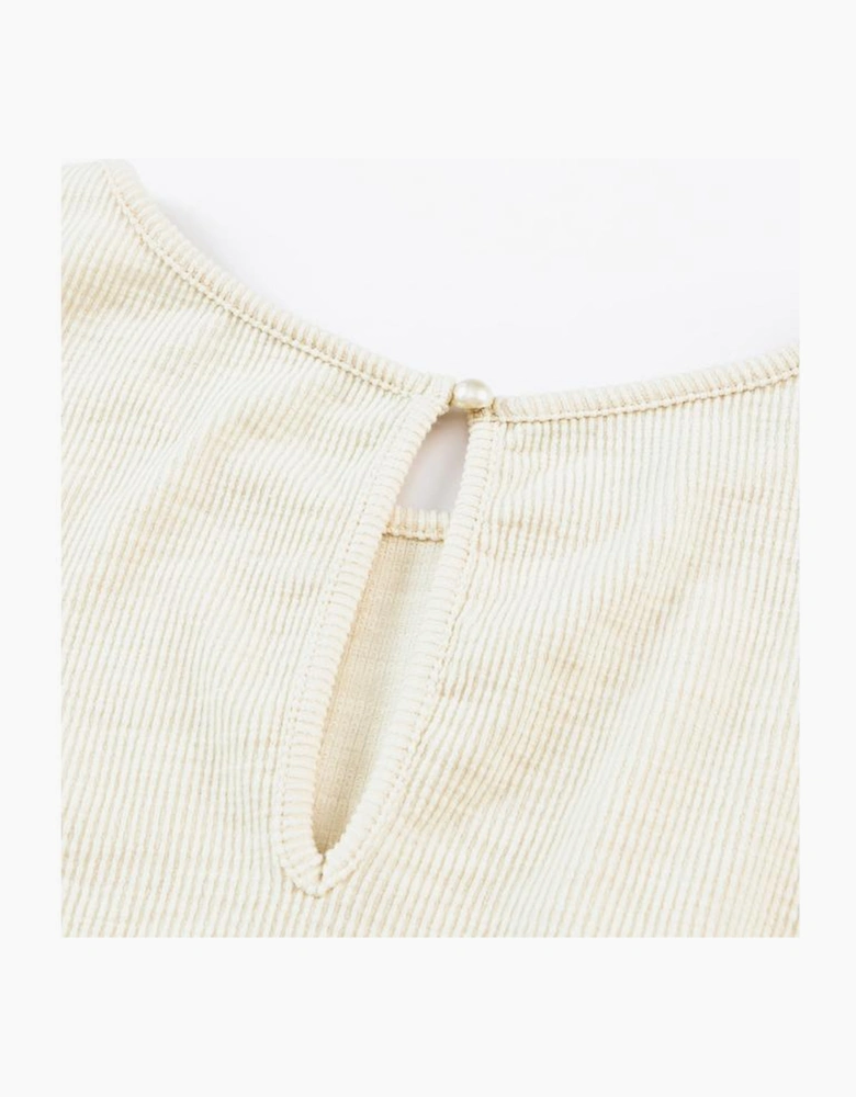 Beige Ribbed Elastic Waist Romper