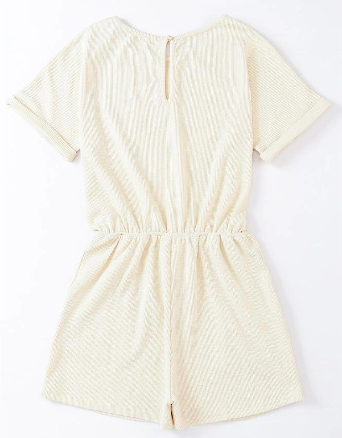 Beige Ribbed Elastic Waist Romper