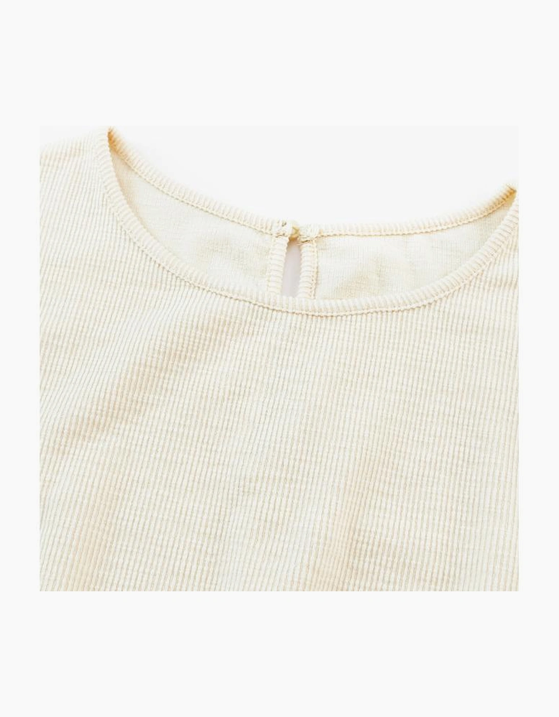 Beige Ribbed Elastic Waist Romper