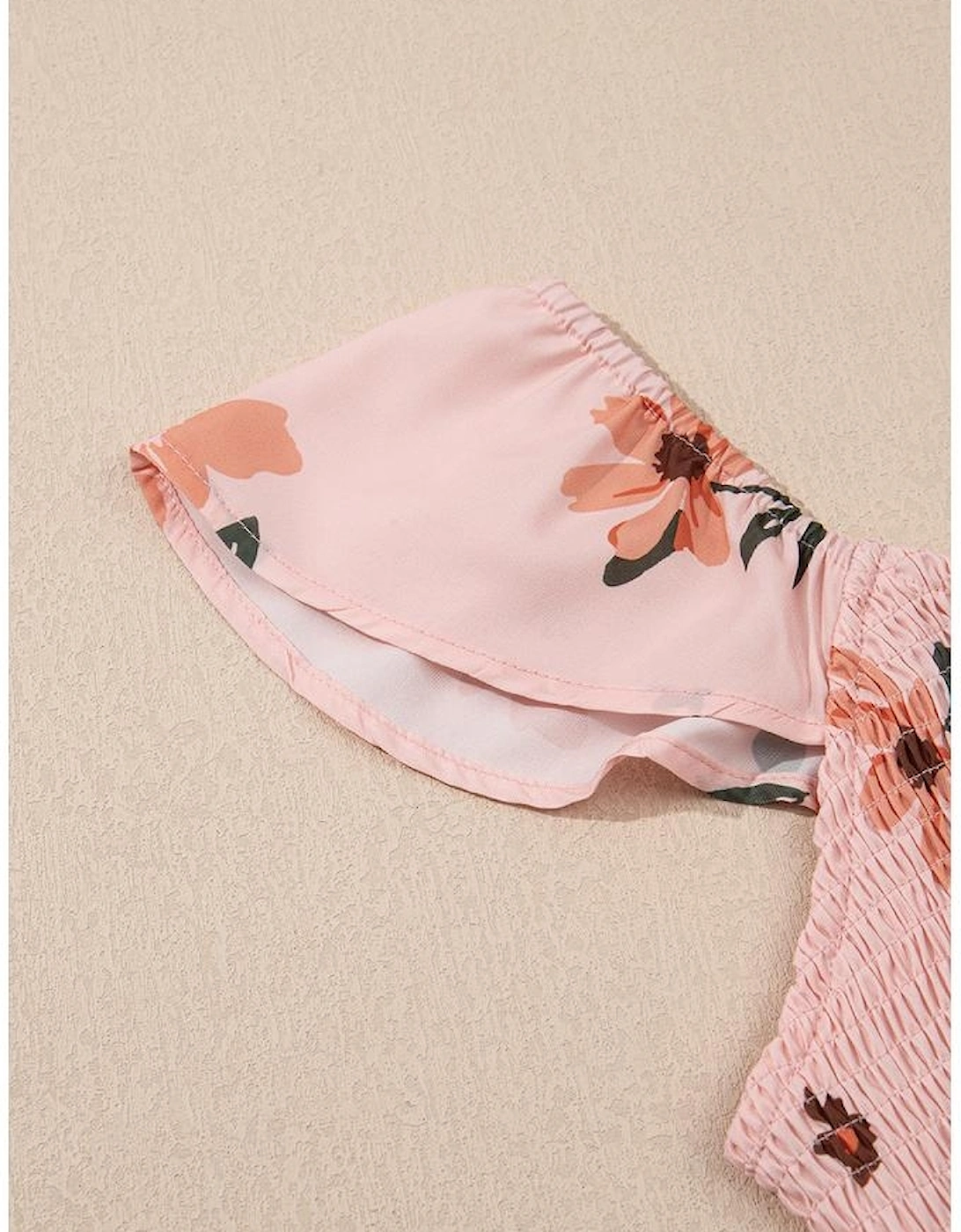 Pink Floral V Neck Smocked High Waist Ruffle Hem Long Dress