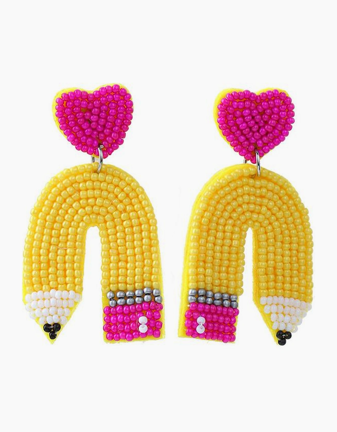 Yellow Heart Shape Pencil Rice Bead Drop Earrings