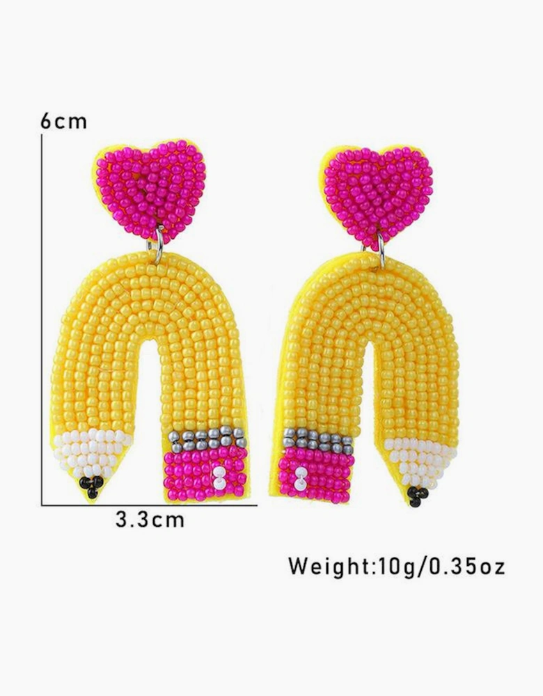 Yellow Heart Shape Pencil Rice Bead Drop Earrings