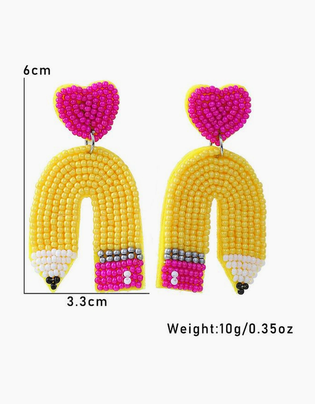 Yellow Heart Shape Pencil Rice Bead Drop Earrings, 6 of 5