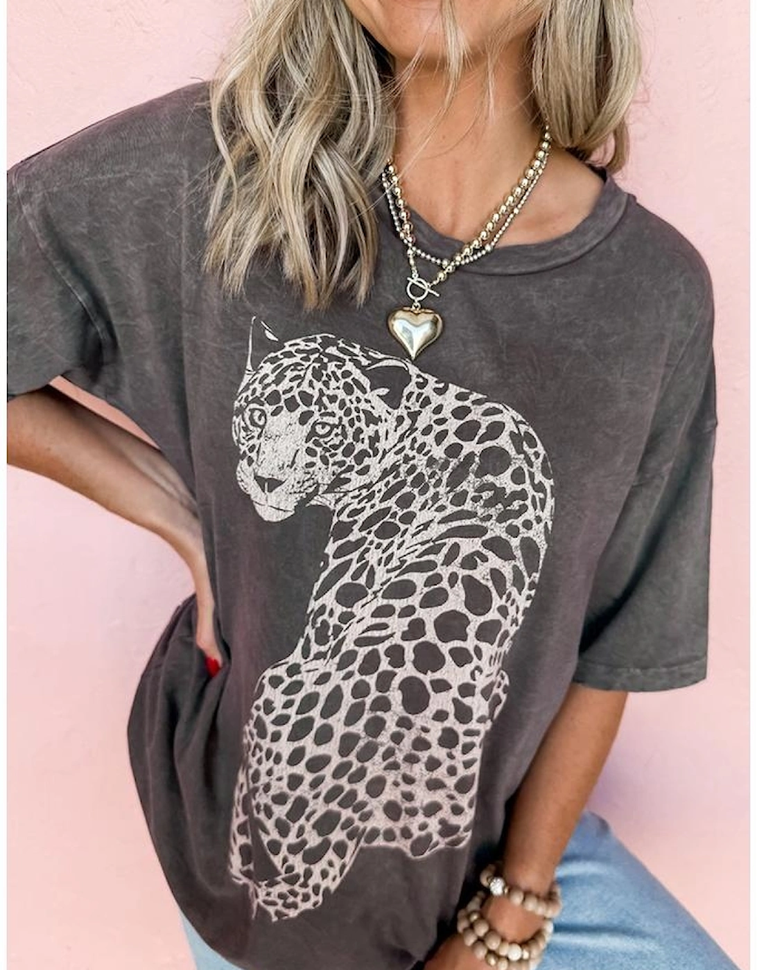 Medium Grey Vintage Cheetah Printed Mineral Wash Graphic Tee, 15 of 14