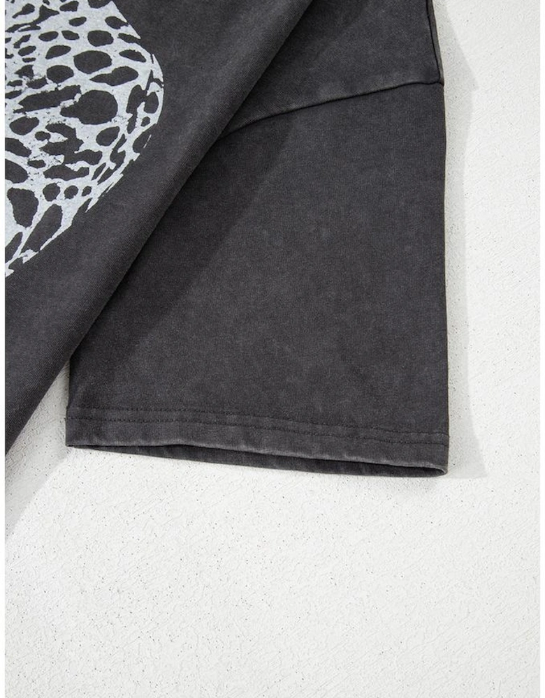 Medium Grey Vintage Cheetah Printed Mineral Wash Graphic Tee