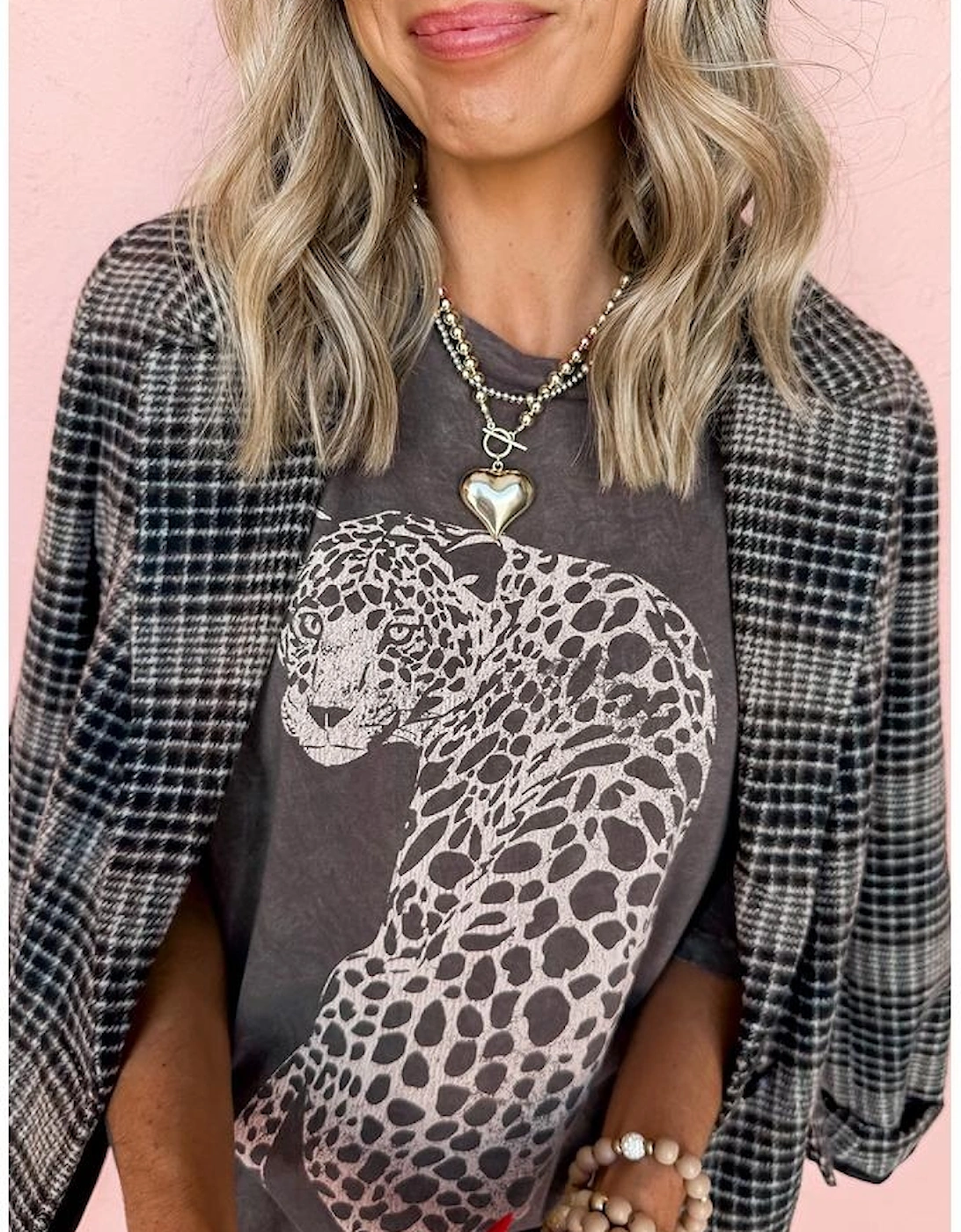 Medium Grey Vintage Cheetah Printed Mineral Wash Graphic Tee