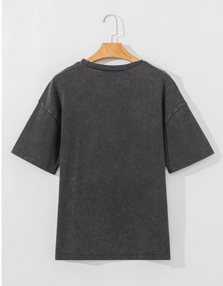 Medium Grey Vintage Cheetah Printed Mineral Wash Graphic Tee