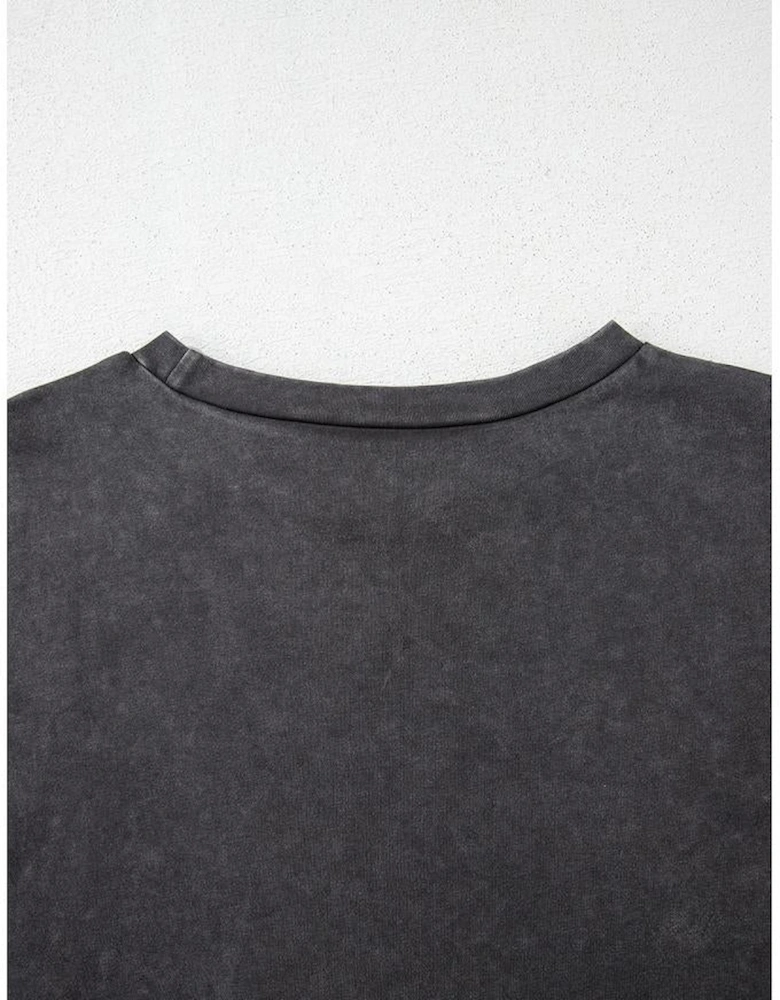 Medium Grey Vintage Cheetah Printed Mineral Wash Graphic Tee