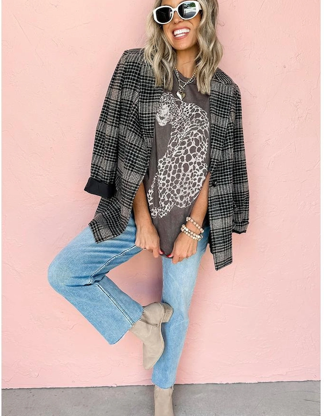 Medium Grey Vintage Cheetah Printed Mineral Wash Graphic Tee