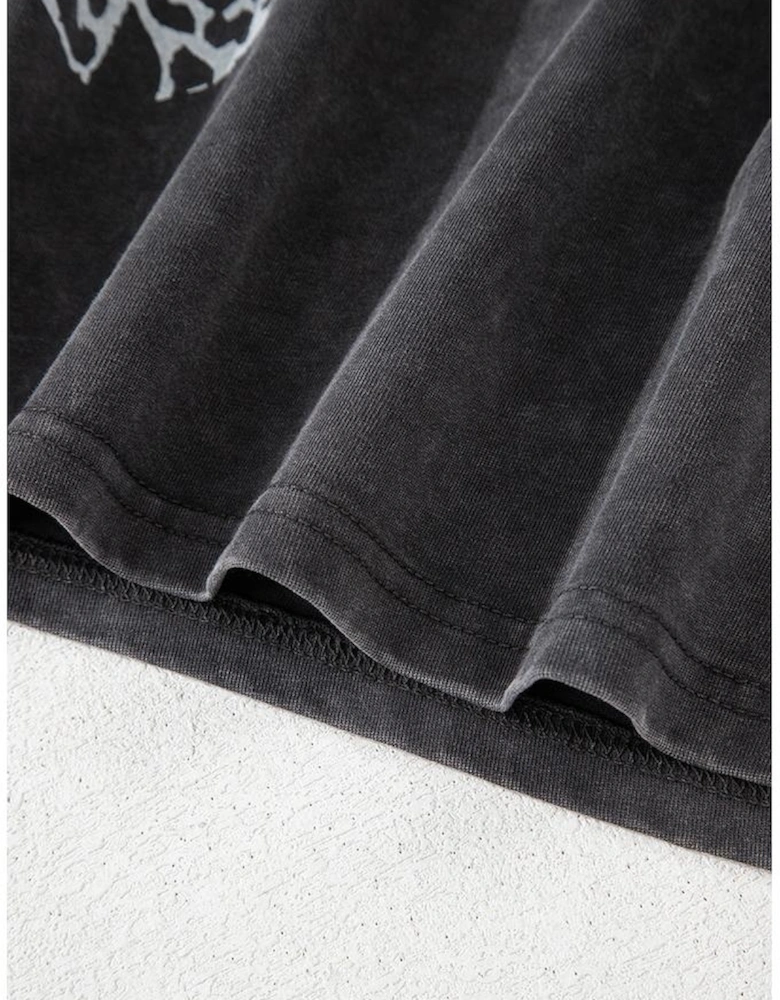 Medium Grey Vintage Cheetah Printed Mineral Wash Graphic Tee