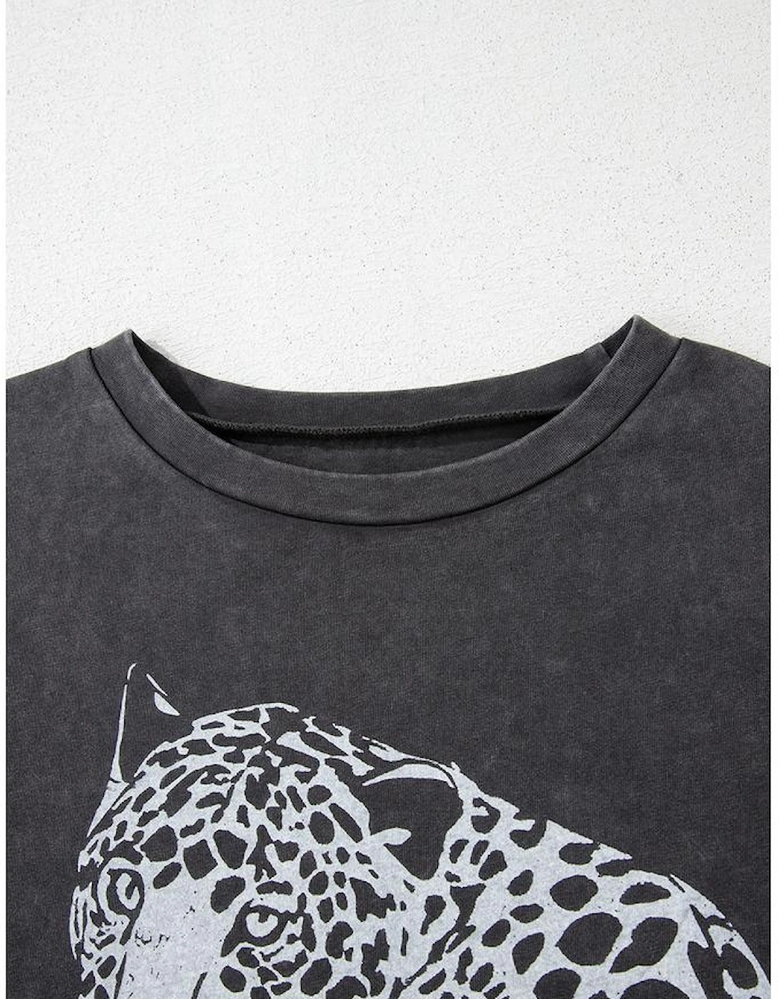 Medium Grey Vintage Cheetah Printed Mineral Wash Graphic Tee