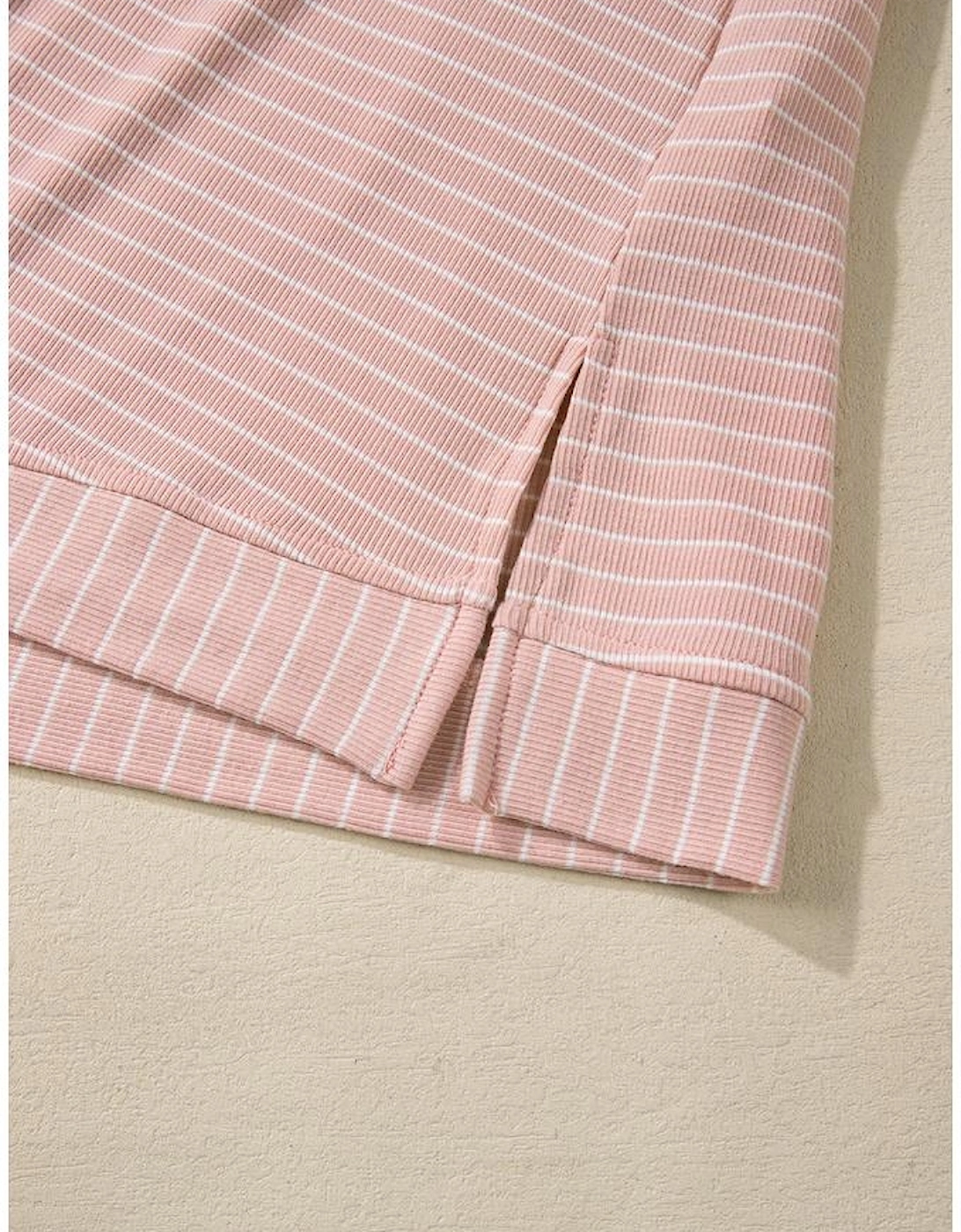 Pink Stripe Cowl Neck Side Slits Loose Fit Long Sleeve Top, 13 of 12