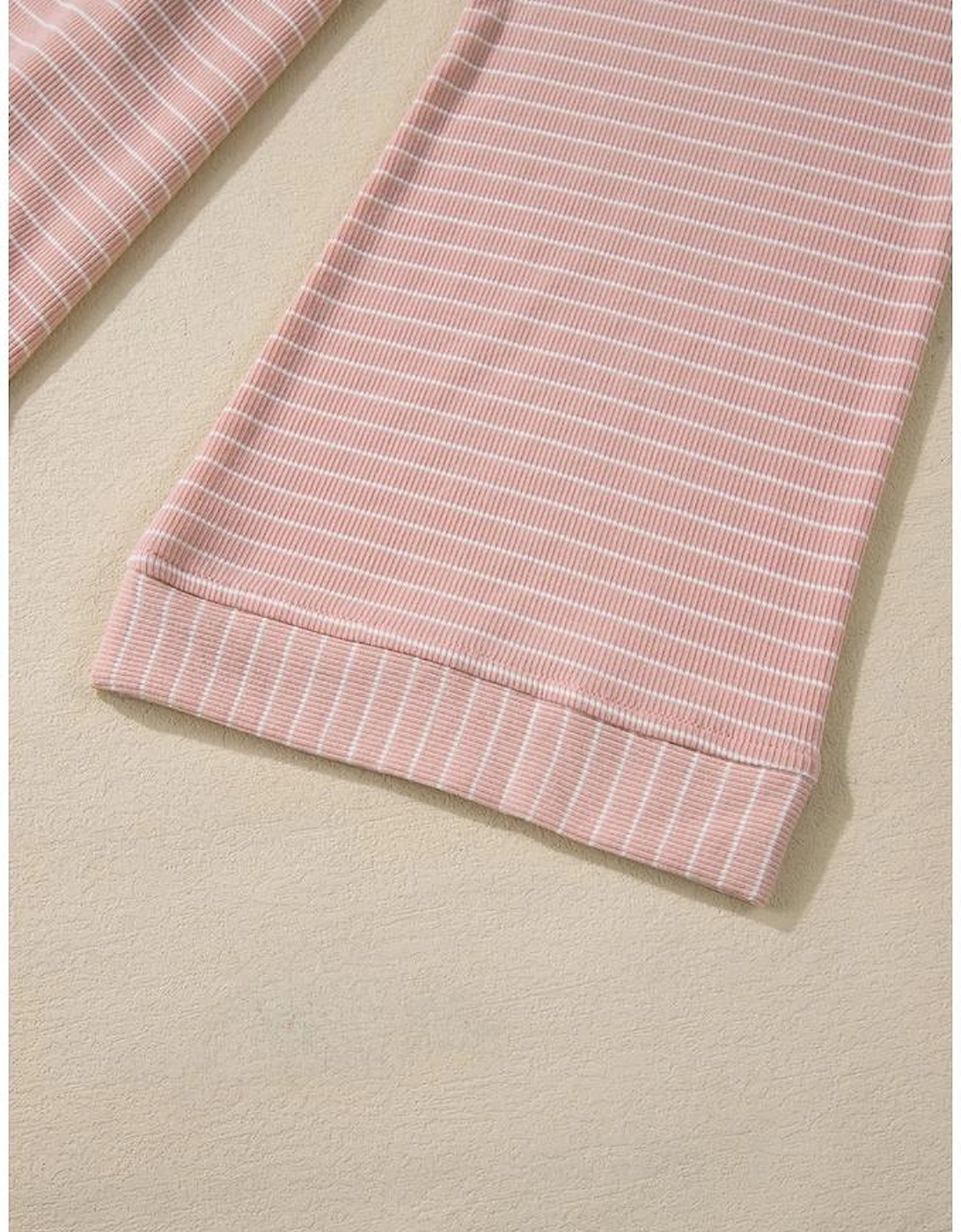 Pink Stripe Cowl Neck Side Slits Loose Fit Long Sleeve Top