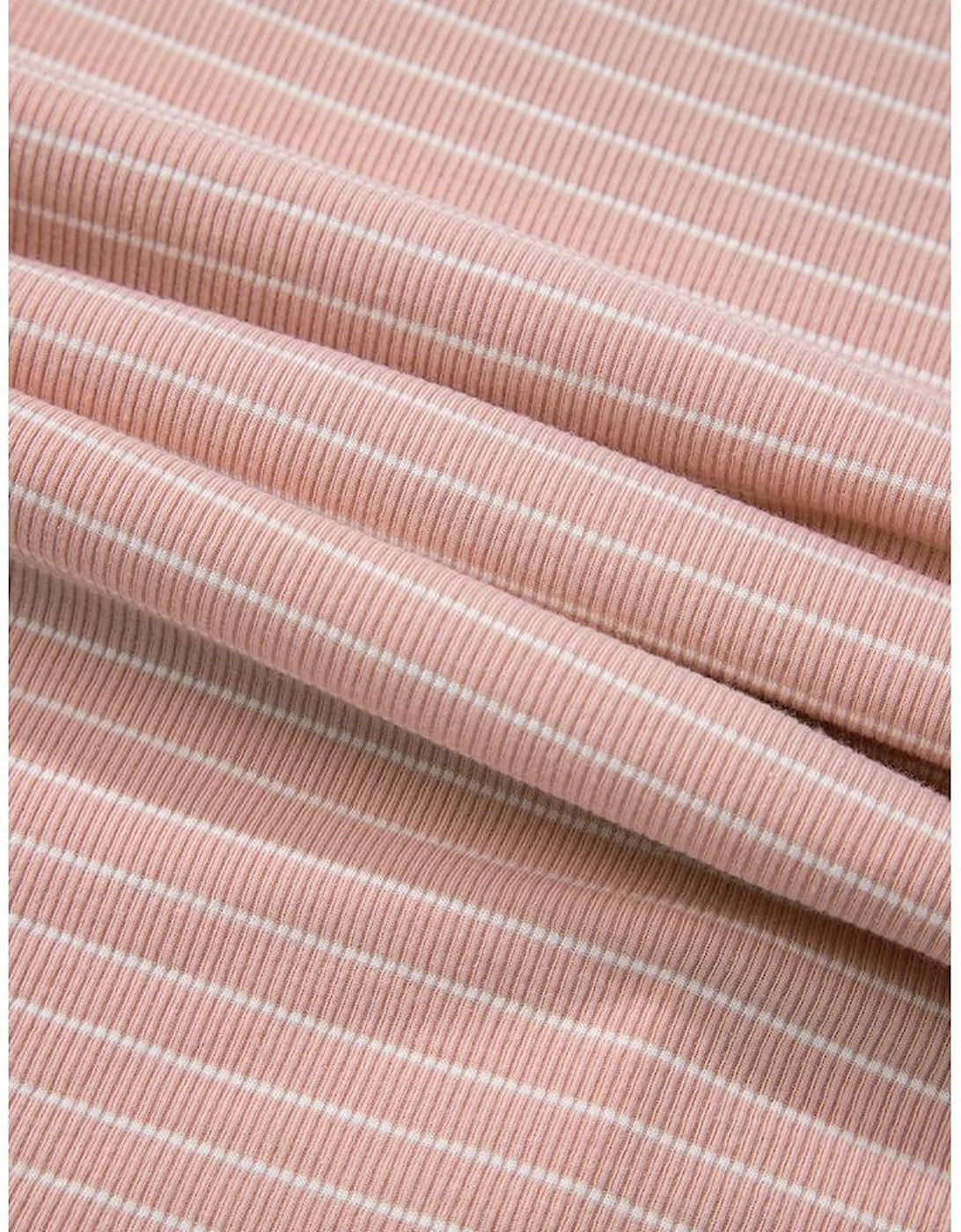 Pink Stripe Cowl Neck Side Slits Loose Fit Long Sleeve Top