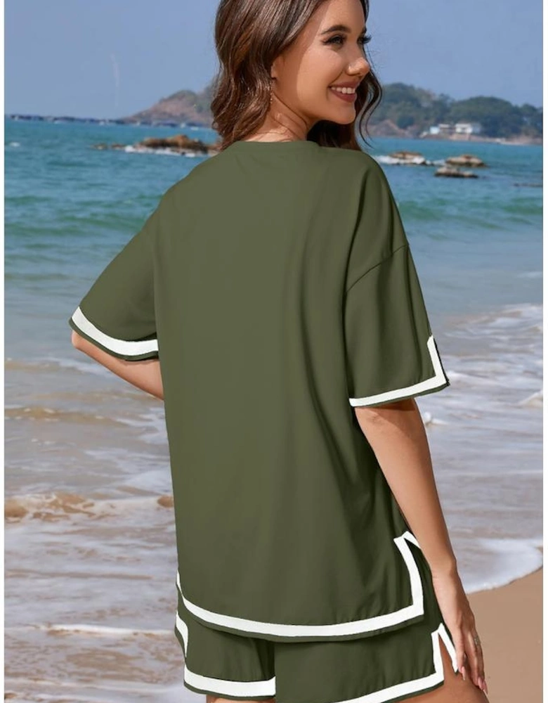 Vineyard Green Contrast Trim Tee and Shorts Set