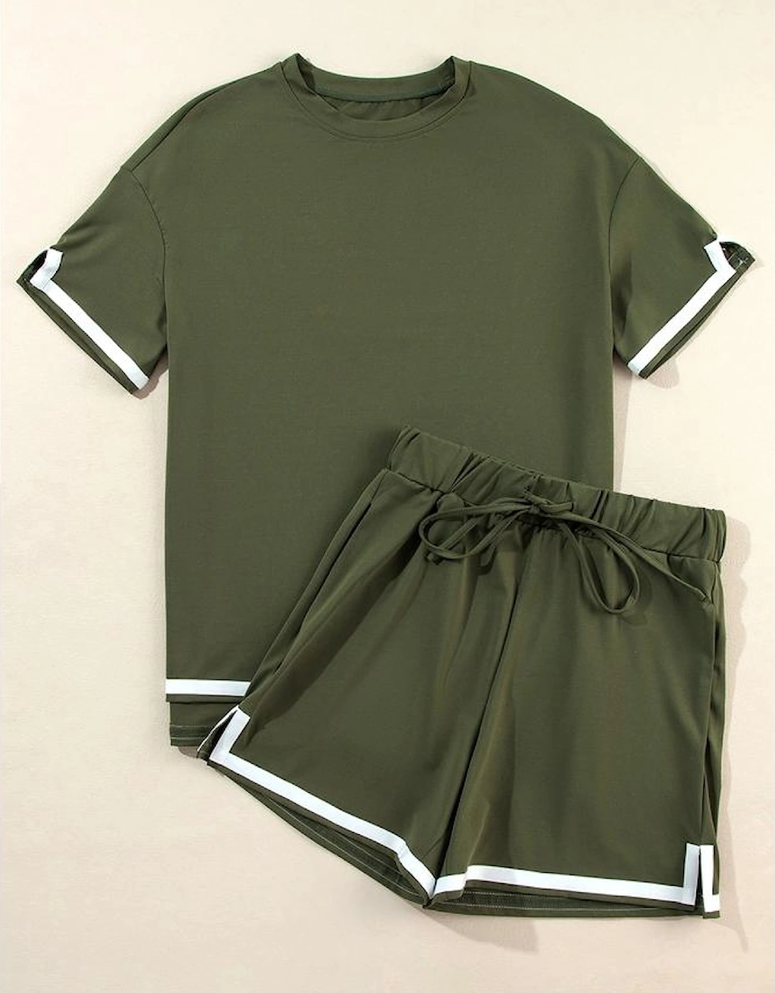 Vineyard Green Contrast Trim Tee and Shorts Set