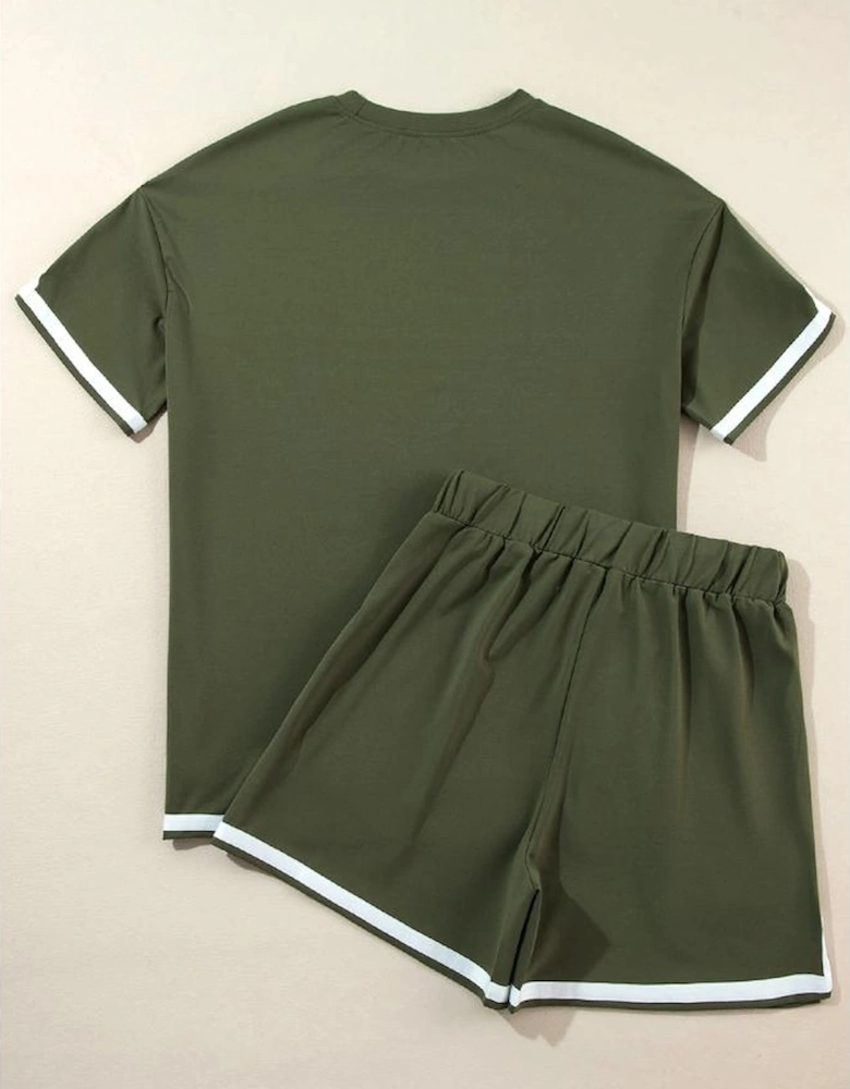 Vineyard Green Contrast Trim Tee and Shorts Set