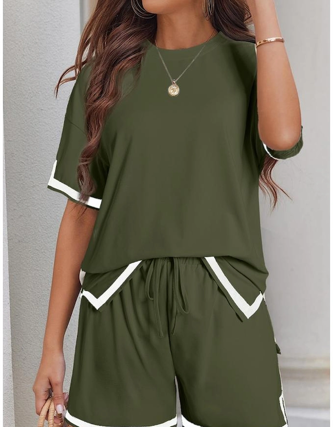Vineyard Green Contrast Trim Tee and Shorts Set
