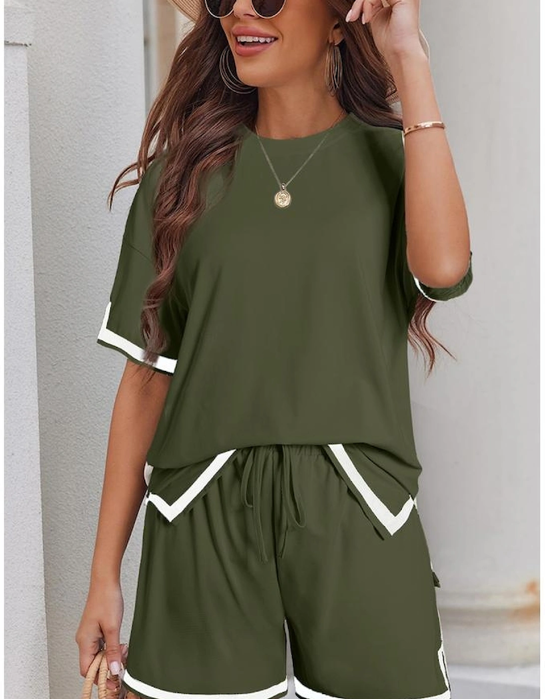 Vineyard Green Contrast Trim Tee and Shorts Set