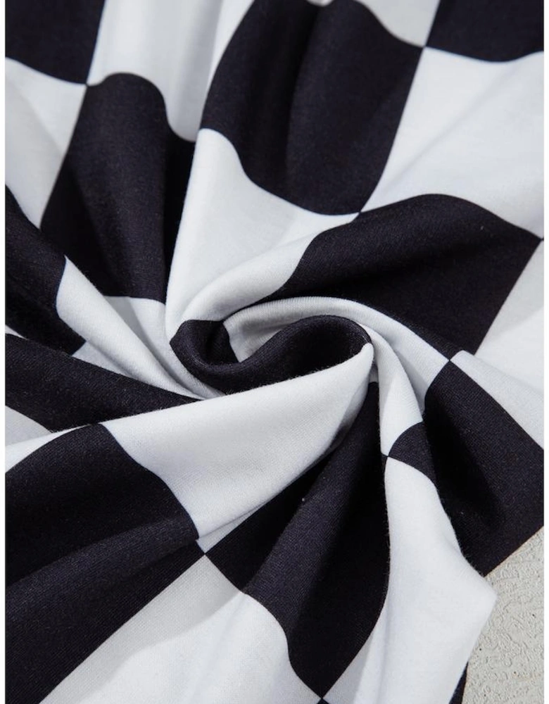 Black Checkerboard Elastic Waist Pocketed Joggers