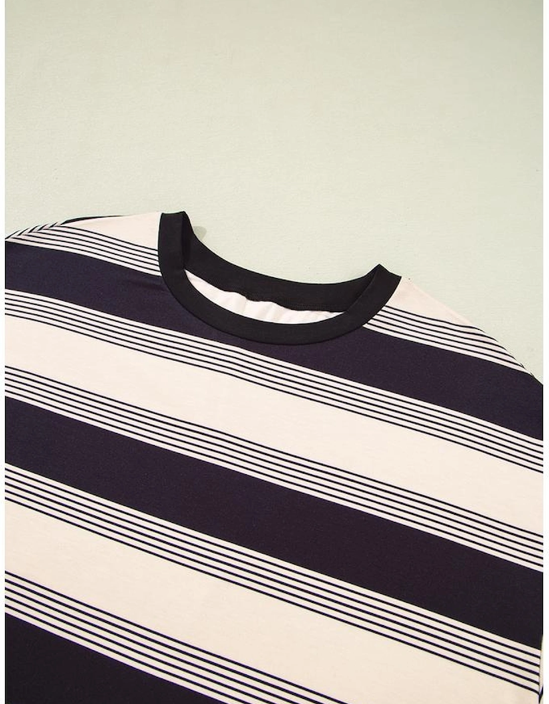 Black Stripe Short Sleeve T Shirt and High Waist Pocketed Shorts Set