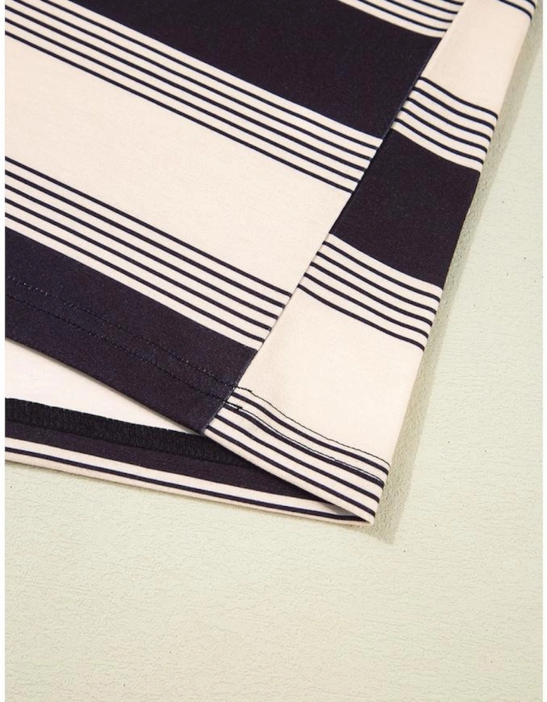 Black Stripe Short Sleeve T Shirt and High Waist Pocketed Shorts Set