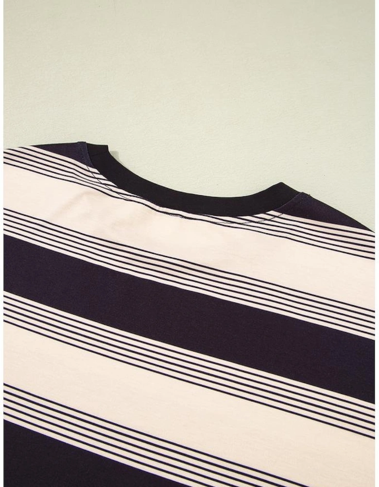 Black Stripe Short Sleeve T Shirt and High Waist Pocketed Shorts Set