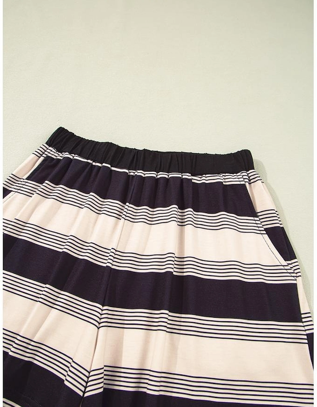 Black Stripe Short Sleeve T Shirt and High Waist Pocketed Shorts Set