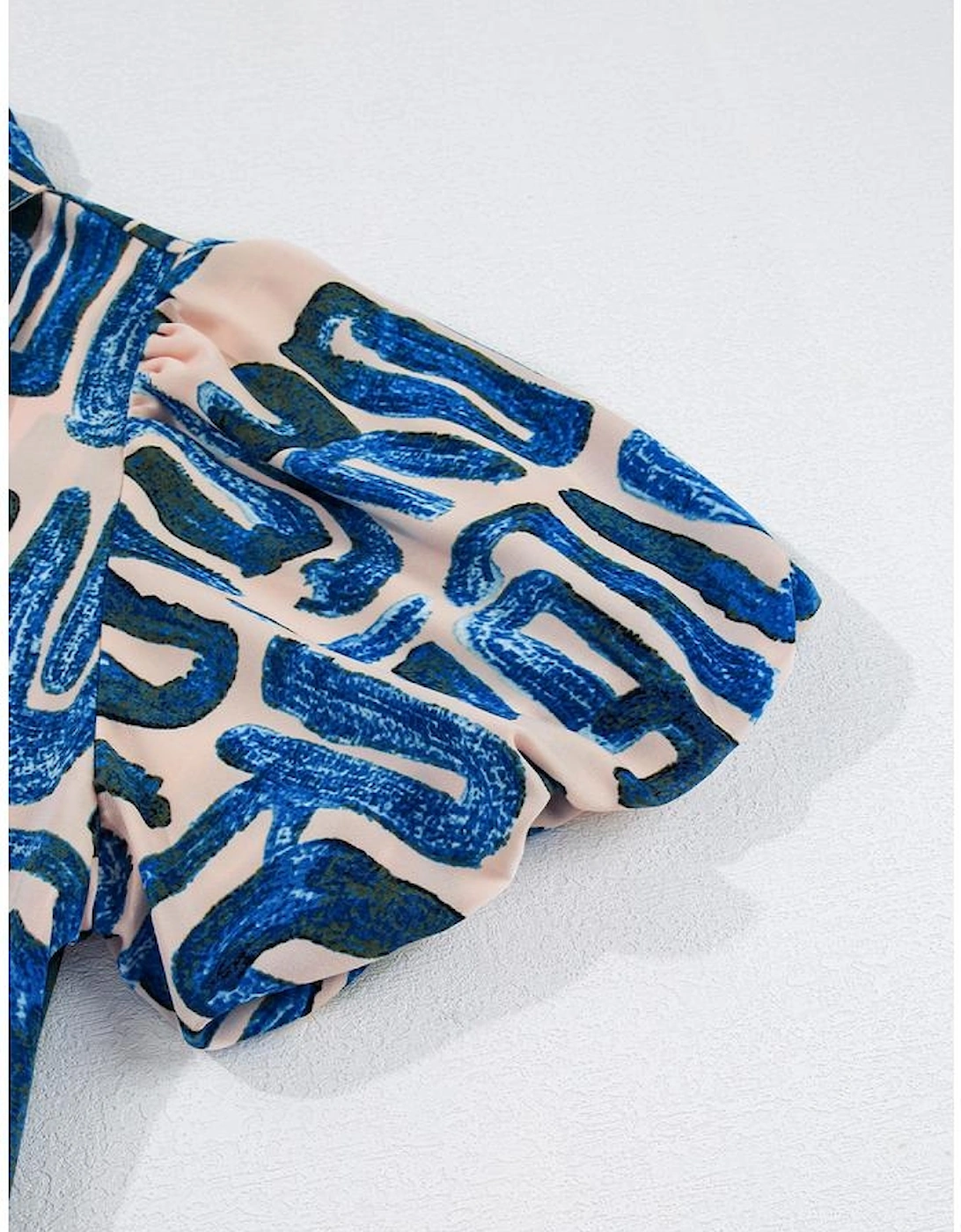 Beige Abstract Print Bubble Sleeve Button up Mini Dress