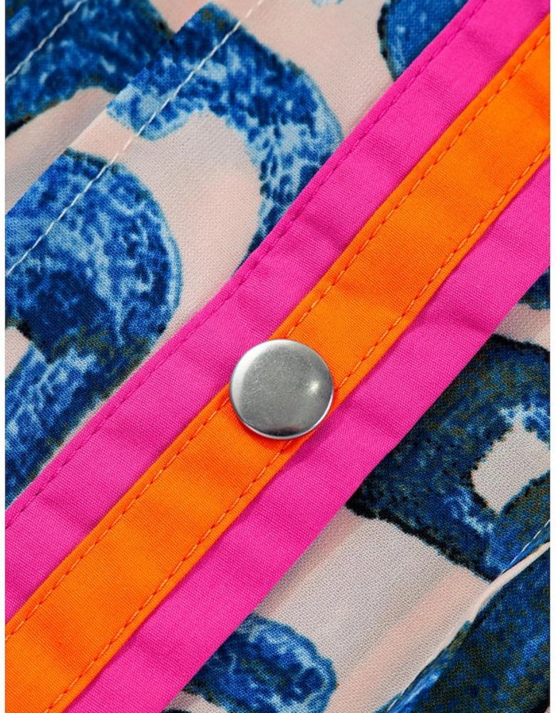 Beige Abstract Print Bubble Sleeve Button up Mini Dress