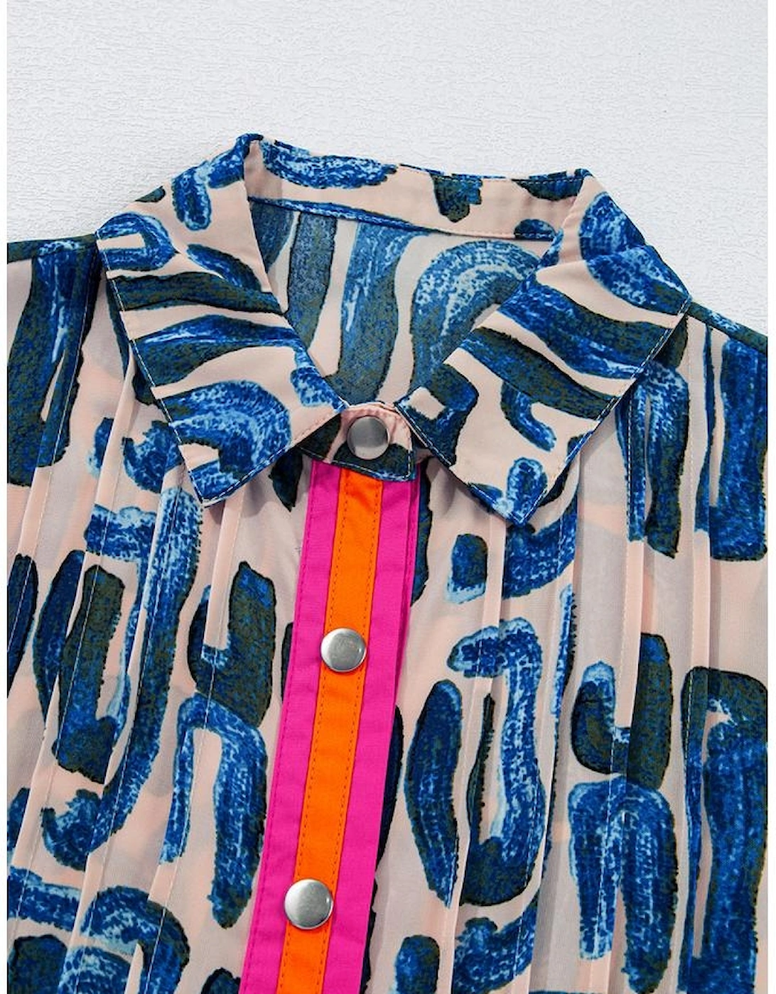 Beige Abstract Print Bubble Sleeve Button up Mini Dress