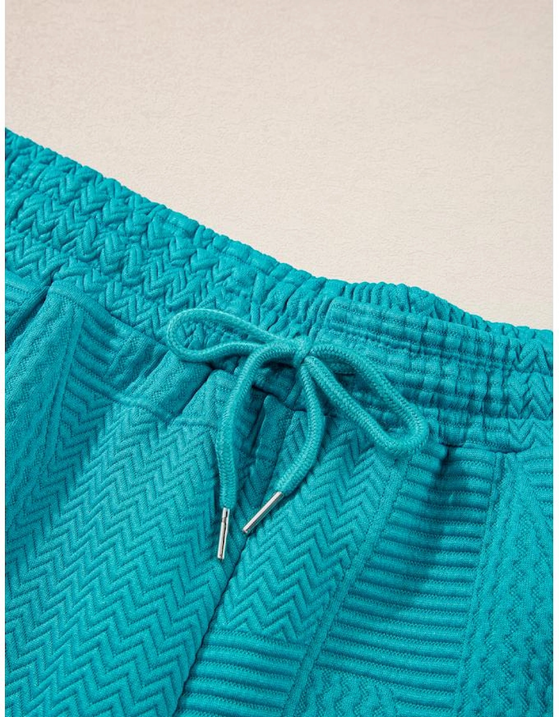 Skobeloff Textured Ruffle Split Top and Drawstring Shorts