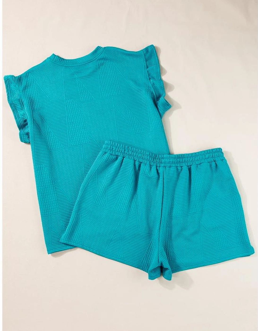 Skobeloff Textured Ruffle Split Top and Drawstring Shorts