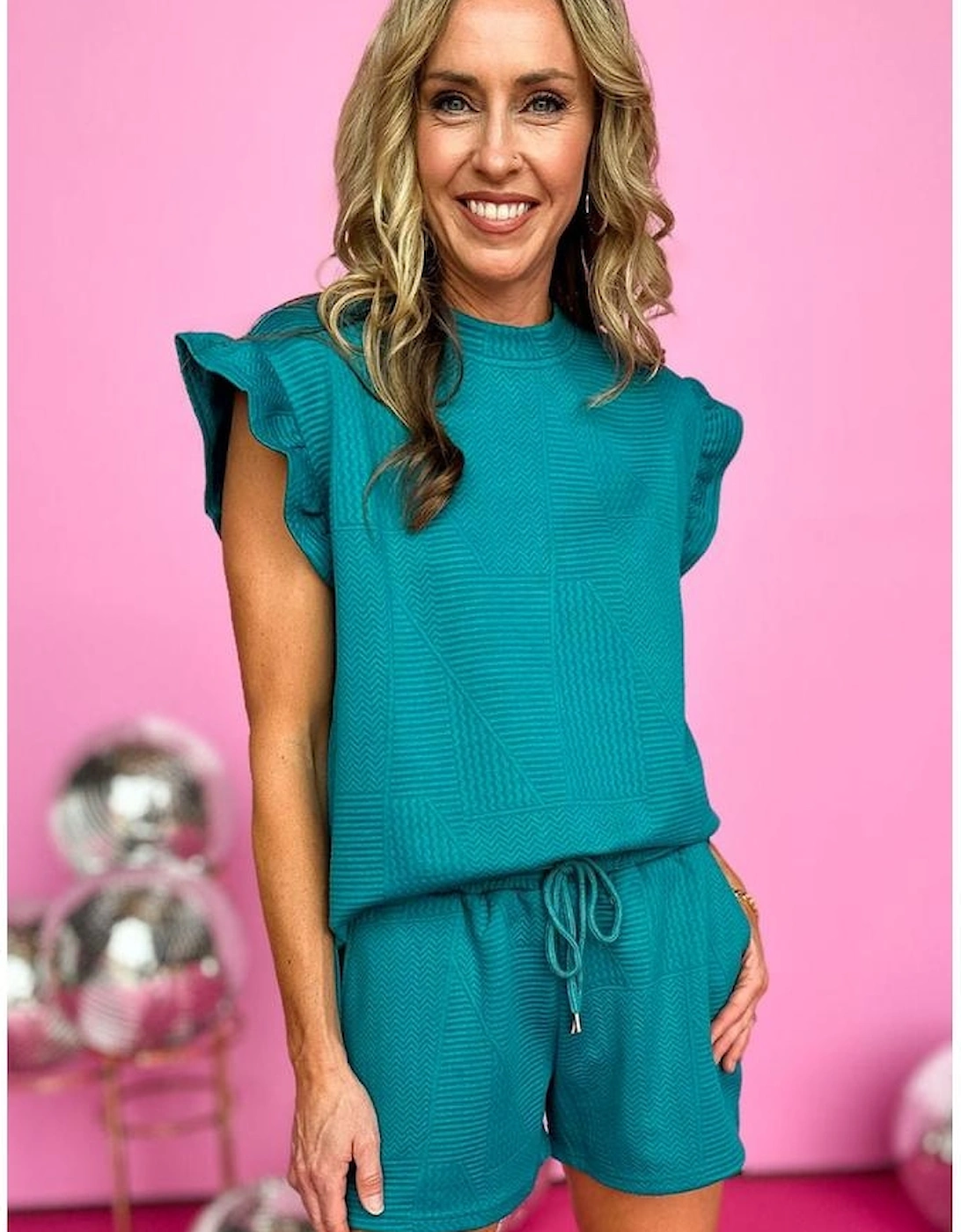 Skobeloff Textured Ruffle Split Top and Drawstring Shorts, 14 of 13