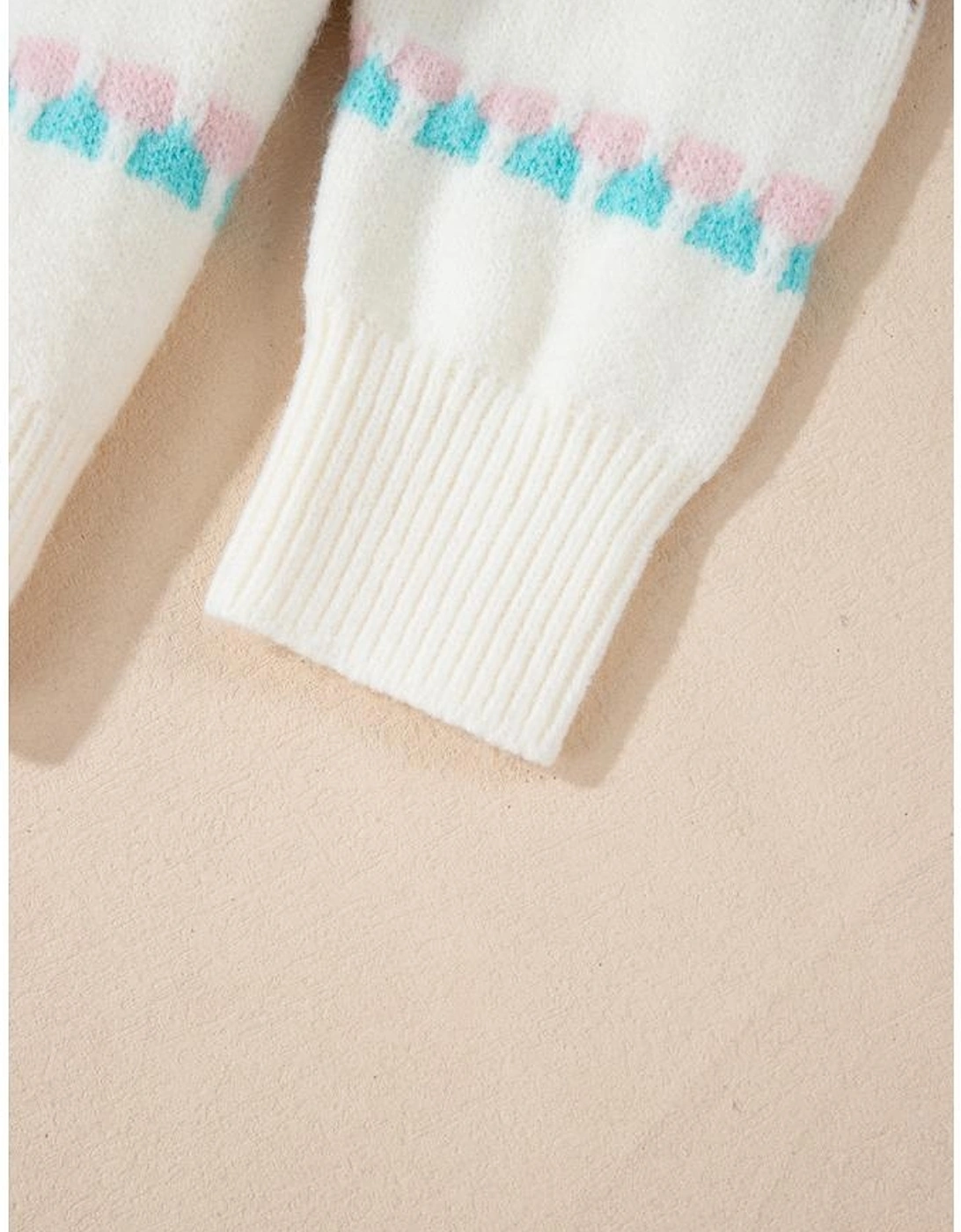 White Striped Christmas Tree Ribbed Trim Drop Shoulder Sweater