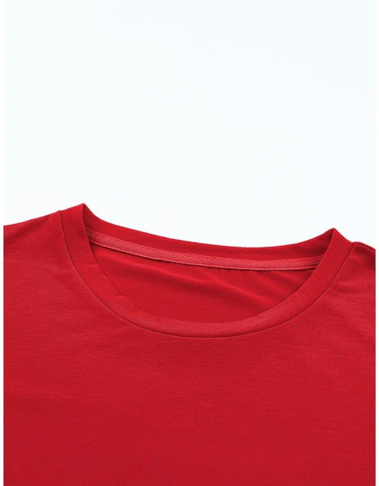 Red Casual Plain Crew Neck Tee