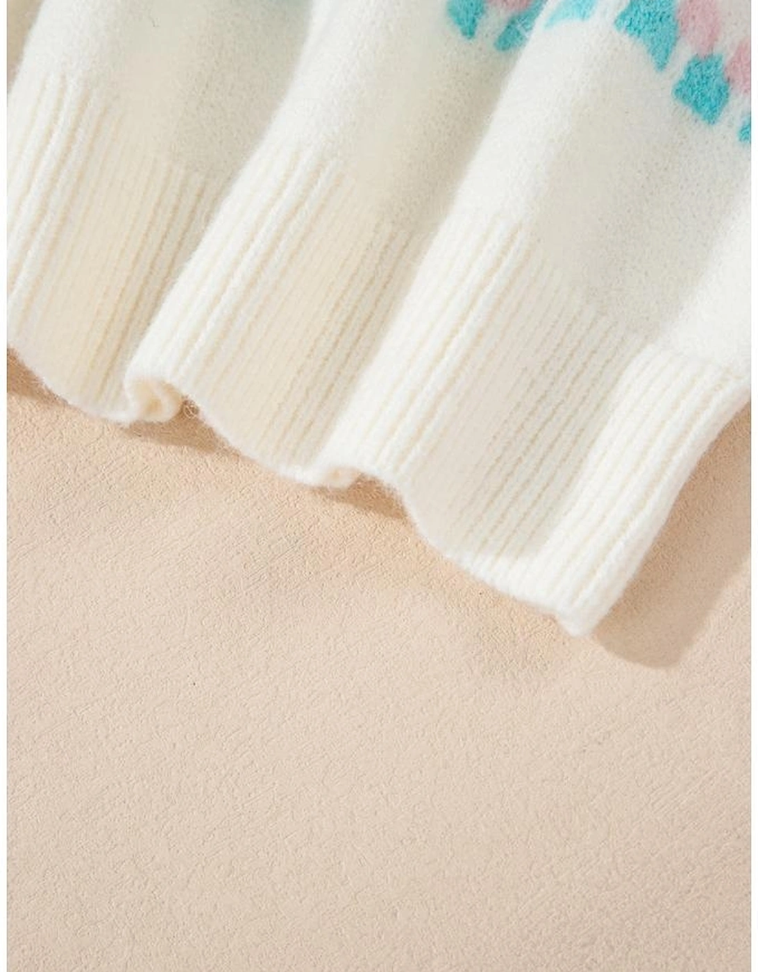 White Striped Christmas Tree Ribbed Trim Drop Shoulder Sweater