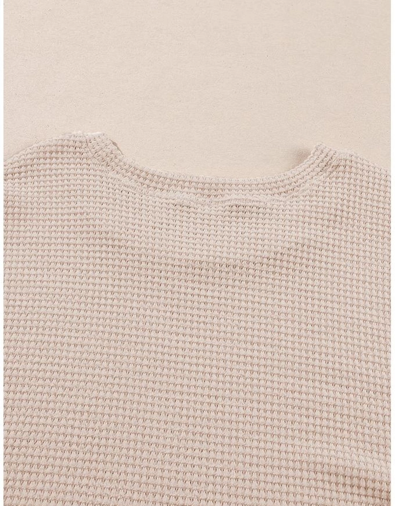 Beige Faux Two Piece Knit Patchwork Floral Print Plus Size Top