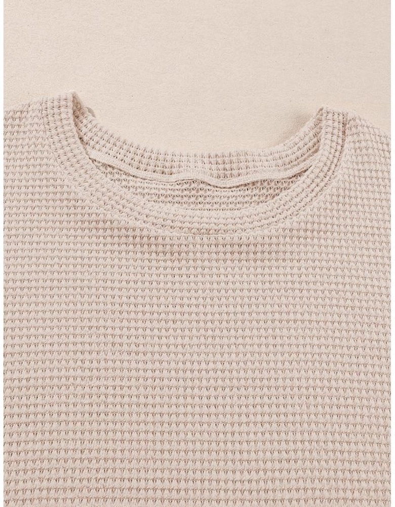 Beige Faux Two Piece Knit Patchwork Floral Print Plus Size Top